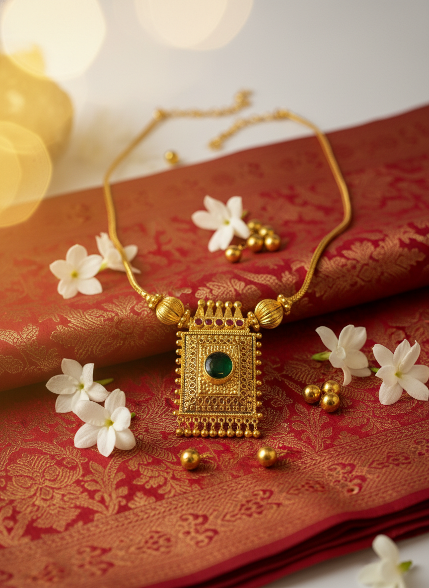 Gold Tone Square Palakka Necklace - Image 6