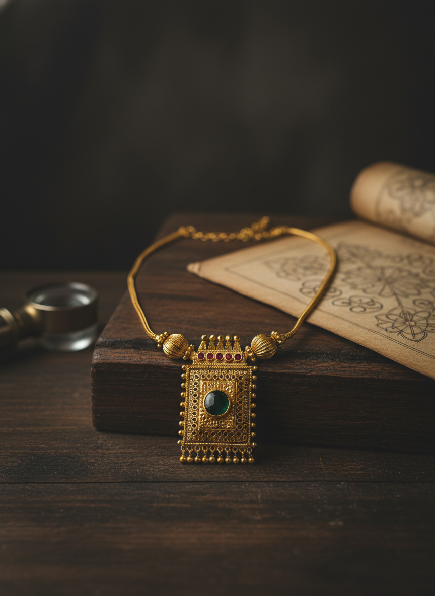 Gold Tone Square Palakka Necklace - Image 3