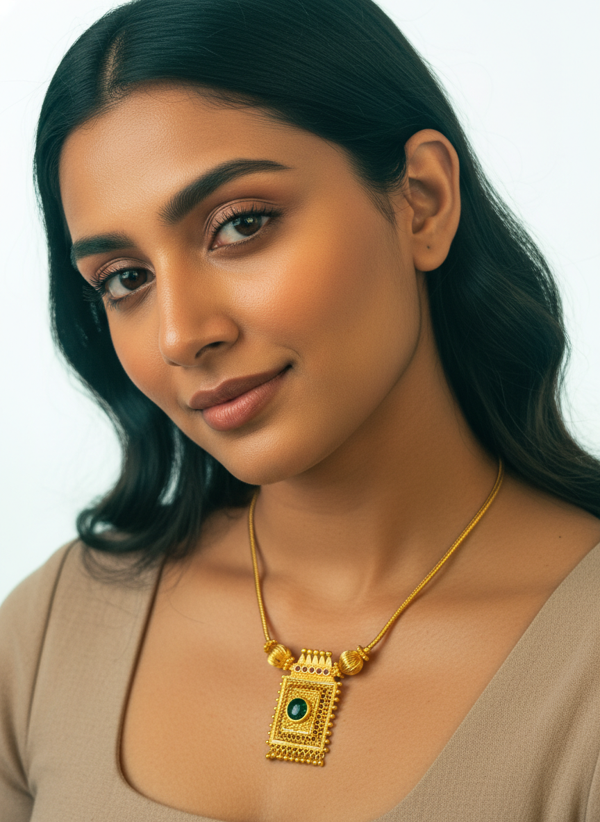 Gold Tone Square Palakka Necklace - Image 5