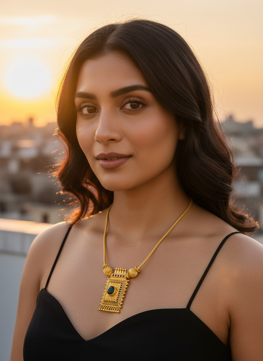 Gold Tone Square Palakka Necklace - Image 7
