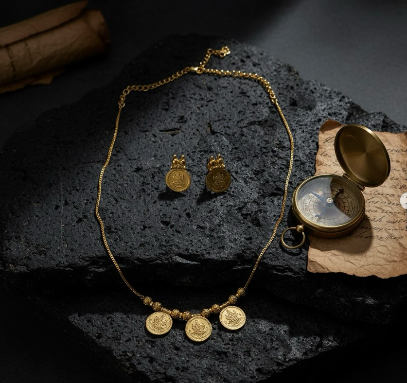 Lakshmi 3 Coin Necklace Set - Image 2