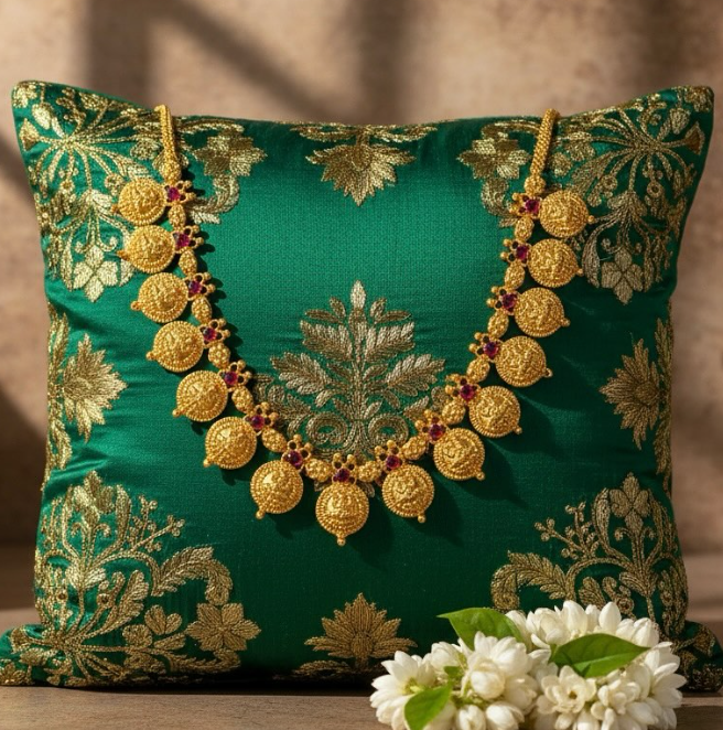 Gold Plated Lakshmi Kasu Mala Necklace Set
