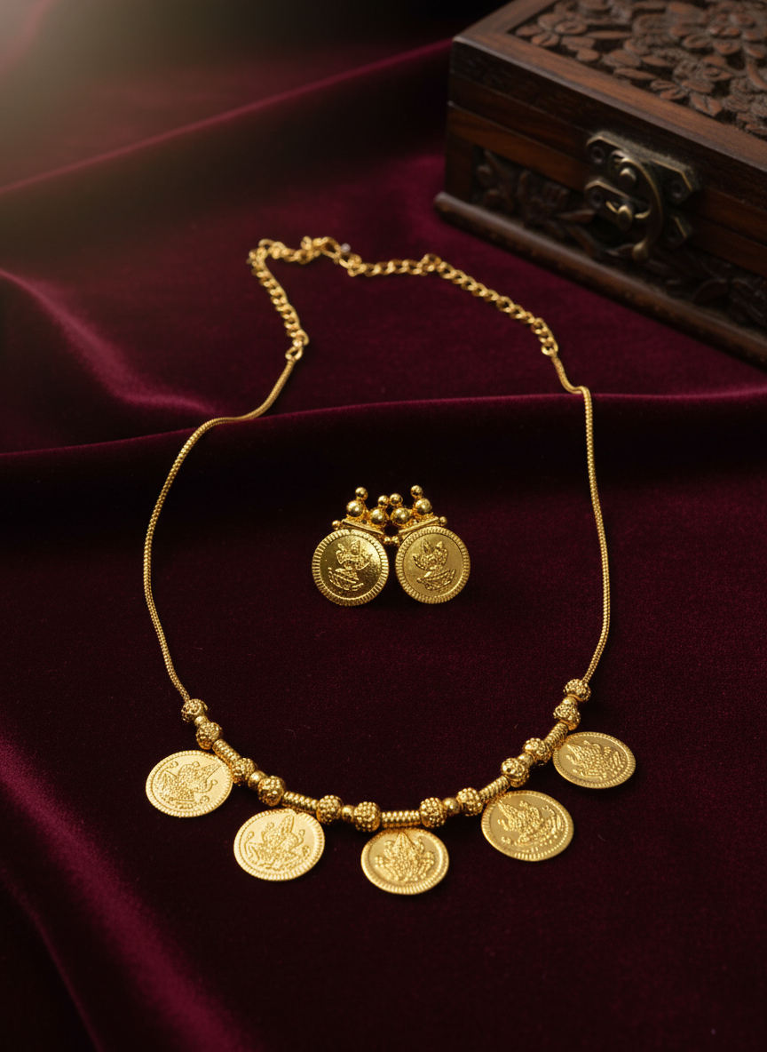 Lakshmi 5 Coin Necklace Set - Image 3